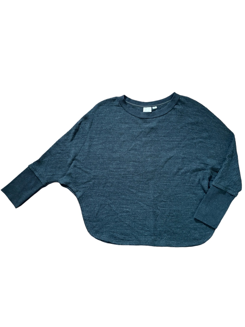 Bat Wing Light Waffle Knit Charcoal Heather Crew Neck Top Size Small